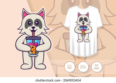 Cute dog cartoon character. Prints on T-shirts, sweatshirts, cases for mobile phones, souvenirs. Isolated vector illustration.