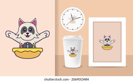 Cute dog cartoon character. Prints on T-shirts, sweatshirts, cases for mobile phones, souvenirs. Isolated vector illustration.