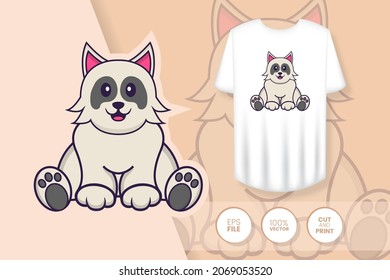 Cute dog cartoon character. Prints on T-shirts, sweatshirts, cases for mobile phones, souvenirs. Isolated vector illustration.