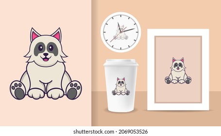 Cute dog cartoon character. Prints on T-shirts, sweatshirts, cases for mobile phones, souvenirs. Isolated vector illustration.