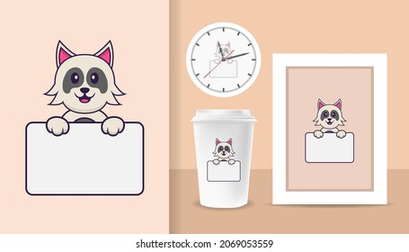 Cute dog cartoon character. Prints on T-shirts, sweatshirts, cases for mobile phones, souvenirs. Isolated vector illustration.