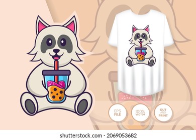 Cute dog cartoon character. Prints on T-shirts, sweatshirts, cases for mobile phones, souvenirs. Isolated vector illustration.