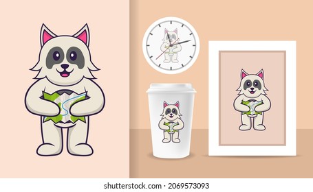 Cute dog cartoon character. Prints on T-shirts, sweatshirts, cases for mobile phones, souvenirs. Isolated vector illustration.