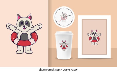 Cute dog cartoon character. Prints on T-shirts, sweatshirts, cases for mobile phones, souvenirs. Isolated vector illustration.