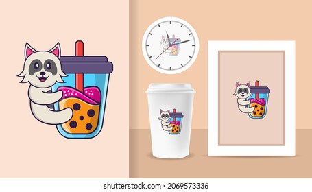 Cute dog cartoon character. Prints on T-shirts, sweatshirts, cases for mobile phones, souvenirs. Isolated vector illustration.