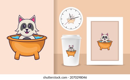 Cute dog cartoon character. Prints on T-shirts, sweatshirts, cases for mobile phones, souvenirs. Isolated vector illustration.