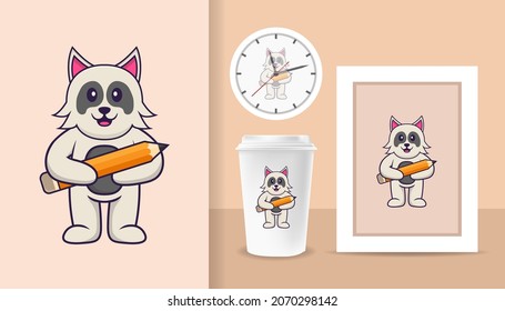 Cute dog cartoon character. Prints on T-shirts, sweatshirts, cases for mobile phones, souvenirs. Isolated vector illustration.