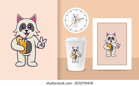 Cute dog cartoon character. Prints on T-shirts, sweatshirts, cases for mobile phones, souvenirs. Isolated vector illustration.