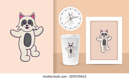 Cute dog cartoon character. Prints on T-shirts, sweatshirts, cases for mobile phones, souvenirs. Isolated vector illustration.