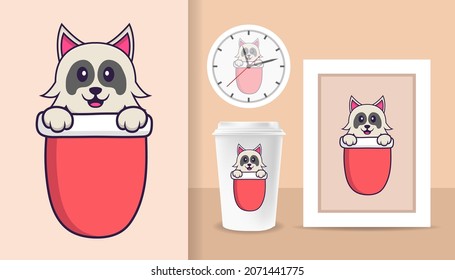 Cute dog cartoon character. Prints on T-shirts, sweatshirts, cases for mobile phones, souvenirs. Isolated vector illustration.