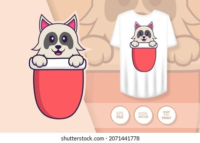 Cute dog cartoon character. Prints on T-shirts, sweatshirts, cases for mobile phones, souvenirs. Isolated vector illustration.