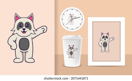 Cute dog cartoon character. Prints on T-shirts, sweatshirts, cases for mobile phones, souvenirs. Isolated vector illustration.