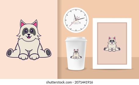 Cute dog cartoon character. Prints on T-shirts, sweatshirts, cases for mobile phones, souvenirs. Isolated vector illustration.