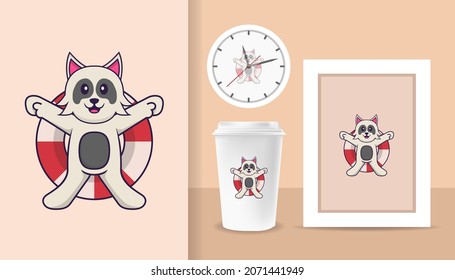 Cute dog cartoon character. Prints on T-shirts, sweatshirts, cases for mobile phones, souvenirs. Isolated vector illustration.