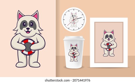 Cute dog cartoon character. Prints on T-shirts, sweatshirts, cases for mobile phones, souvenirs. Isolated vector illustration.