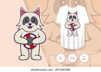 Cute dog cartoon character. Prints on T-shirts, sweatshirts, cases for mobile phones, souvenirs. Isolated vector illustration.