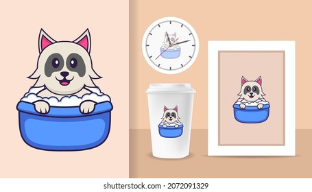 Cute dog cartoon character. Prints on T-shirts, sweatshirts, cases for mobile phones, souvenirs. Isolated vector illustration.