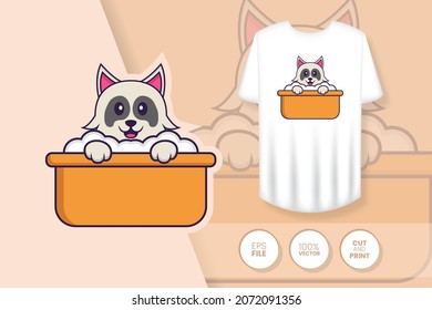 Cute dog cartoon character. Prints on T-shirts, sweatshirts, cases for mobile phones, souvenirs. Isolated vector illustration.