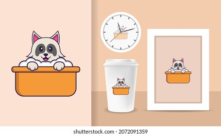 Cute dog cartoon character. Prints on T-shirts, sweatshirts, cases for mobile phones, souvenirs. Isolated vector illustration.