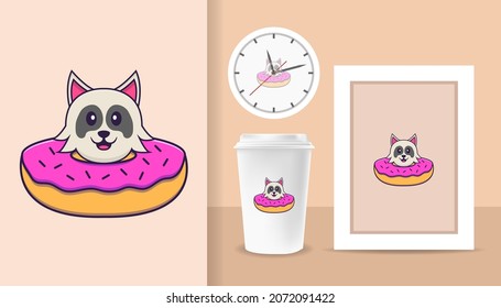 Cute dog cartoon character. Prints on T-shirts, sweatshirts, cases for mobile phones, souvenirs. Isolated vector illustration.