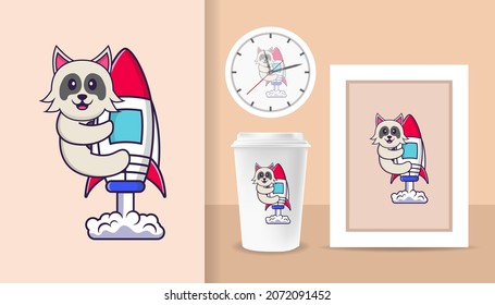 Cute dog cartoon character. Prints on T-shirts, sweatshirts, cases for mobile phones, souvenirs. Isolated vector illustration.