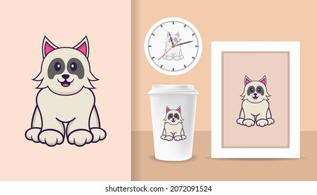 Cute dog cartoon character. Prints on T-shirts, sweatshirts, cases for mobile phones, souvenirs. Isolated vector illustration.