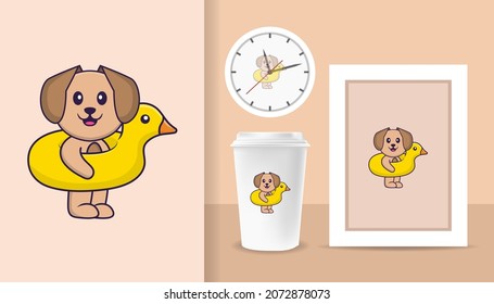 Cute dog cartoon character. Prints on T-shirts, sweatshirts, cases for mobile phones, souvenirs. Isolated vector illustration.