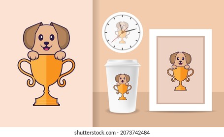 Cute dog cartoon character. Prints on T-shirts, sweatshirts, cases for mobile phones, souvenirs. Isolated vector illustration.