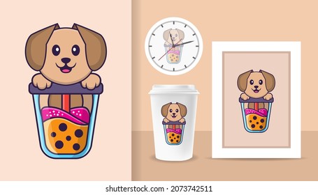 Cute dog cartoon character. Prints on T-shirts, sweatshirts, cases for mobile phones, souvenirs. Isolated vector illustration.