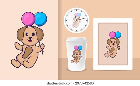 Cute dog cartoon character. Prints on T-shirts, sweatshirts, cases for mobile phones, souvenirs. Isolated vector illustration.