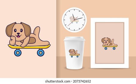 Cute dog cartoon character. Prints on T-shirts, sweatshirts, cases for mobile phones, souvenirs. Isolated vector illustration.