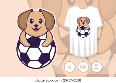 Cute dog cartoon character. Prints on T-shirts, sweatshirts, cases for mobile phones, souvenirs. Isolated vector illustration.