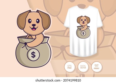 Cute dog cartoon character. Prints on T-shirts, sweatshirts, cases for mobile phones, souvenirs. Isolated vector illustration.