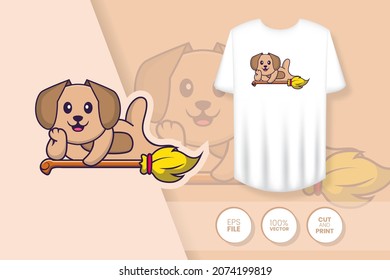 Cute dog cartoon character. Prints on T-shirts, sweatshirts, cases for mobile phones, souvenirs. Isolated vector illustration.