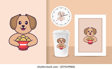 Cute dog cartoon character. Prints on T-shirts, sweatshirts, cases for mobile phones, souvenirs. Isolated vector illustration.