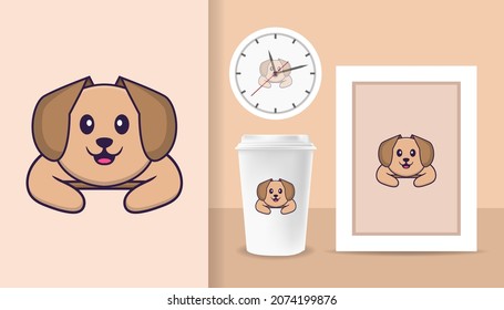 Cute dog cartoon character. Prints on T-shirts, sweatshirts, cases for mobile phones, souvenirs. Isolated vector illustration.