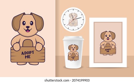 Cute dog cartoon character. Prints on T-shirts, sweatshirts, cases for mobile phones, souvenirs. Isolated vector illustration.