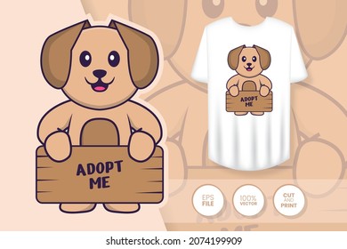 Cute dog cartoon character. Prints on T-shirts, sweatshirts, cases for mobile phones, souvenirs. Isolated vector illustration.