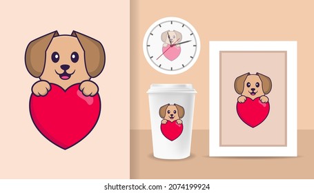 Cute dog cartoon character. Prints on T-shirts, sweatshirts, cases for mobile phones, souvenirs. Isolated vector illustration.