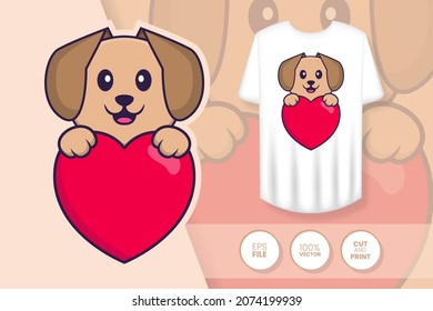 Cute dog cartoon character. Prints on T-shirts, sweatshirts, cases for mobile phones, souvenirs. Isolated vector illustration.