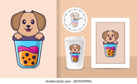 Cute dog cartoon character. Prints on T-shirts, sweatshirts, cases for mobile phones, souvenirs. Isolated vector illustration.