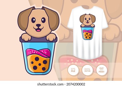 Cute dog cartoon character. Prints on T-shirts, sweatshirts, cases for mobile phones, souvenirs. Isolated vector illustration.