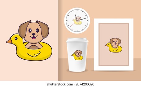 Cute dog cartoon character. Prints on T-shirts, sweatshirts, cases for mobile phones, souvenirs. Isolated vector illustration.