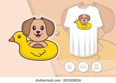 Cute dog cartoon character. Prints on T-shirts, sweatshirts, cases for mobile phones, souvenirs. Isolated vector illustration.