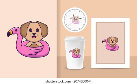 Cute dog cartoon character. Prints on T-shirts, sweatshirts, cases for mobile phones, souvenirs. Isolated vector illustration.