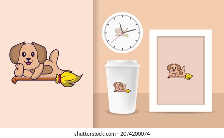 Cute dog cartoon character. Prints on T-shirts, sweatshirts, cases for mobile phones, souvenirs. Isolated vector illustration.