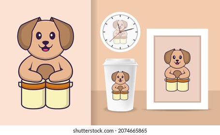 Cute dog cartoon character. Prints on T-shirts, sweatshirts, cases for mobile phones, souvenirs. Isolated vector illustration.