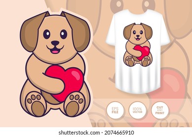 Cute dog cartoon character. Prints on T-shirts, sweatshirts, cases for mobile phones, souvenirs. Isolated vector illustration.