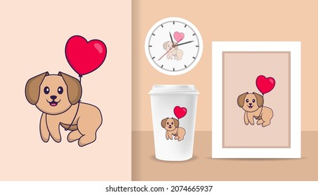 Cute dog cartoon character. Prints on T-shirts, sweatshirts, cases for mobile phones, souvenirs. Isolated vector illustration.