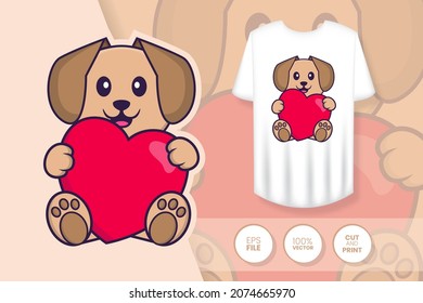 Cute dog cartoon character. Prints on T-shirts, sweatshirts, cases for mobile phones, souvenirs. Isolated vector illustration.